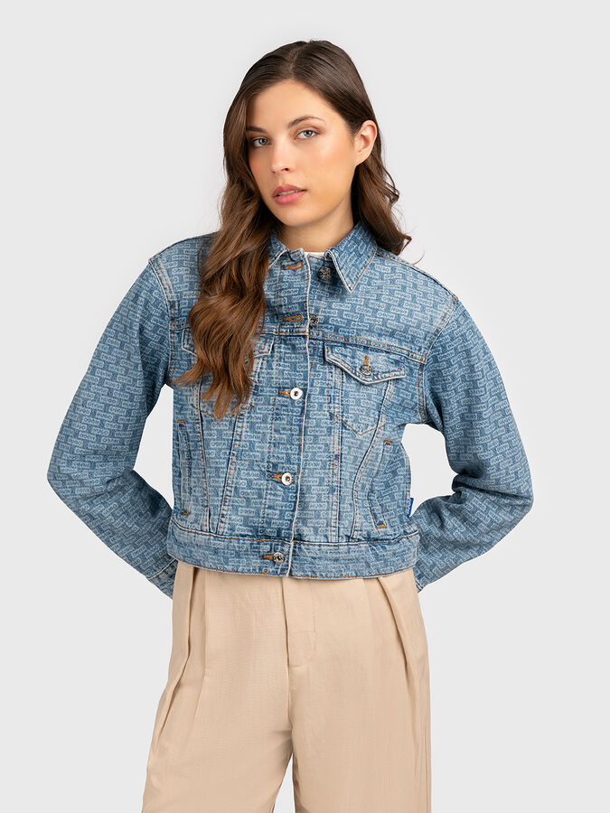Denim jacket with monogram print brand HUGO BLUE 