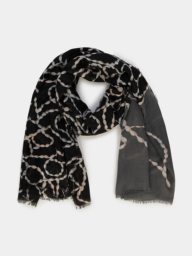 Black scarf with contrasting print - 3