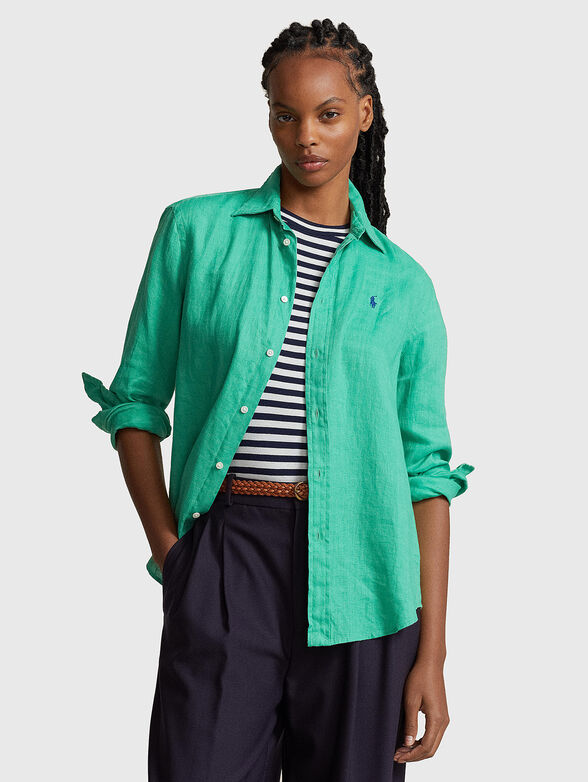 Logo detail linen shirt  - 0