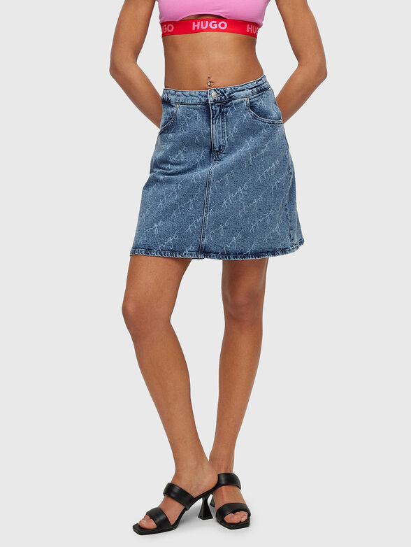 GIRELLA denim skirt with logo print - 1