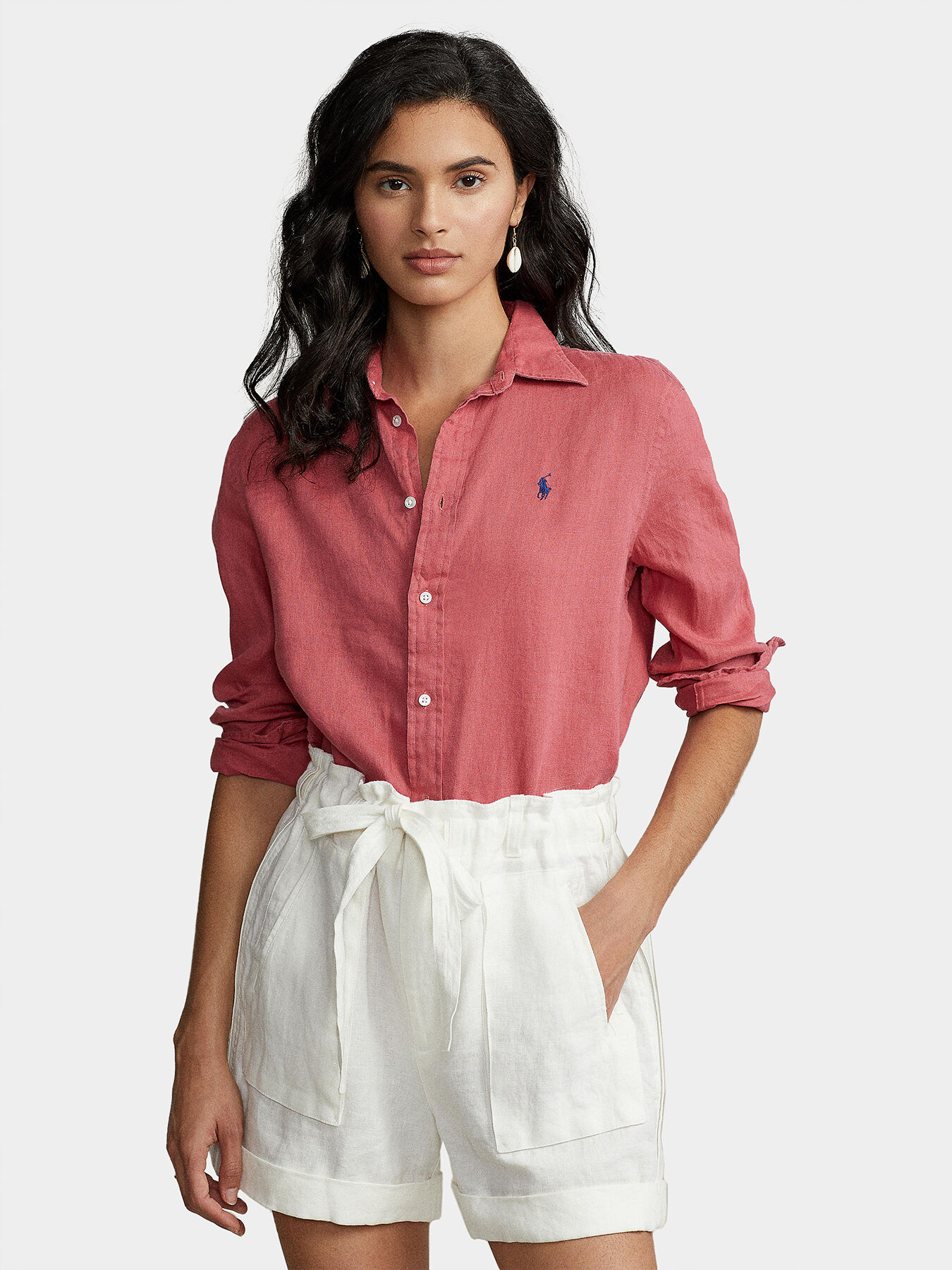 Linen shirt with logo embroidery brand POLO RALPH LAUREN