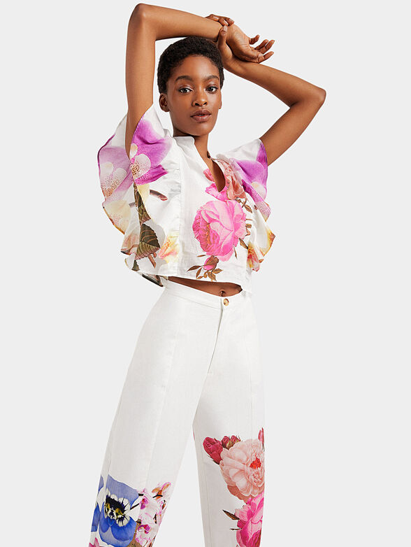 White trousers with floral print - 4