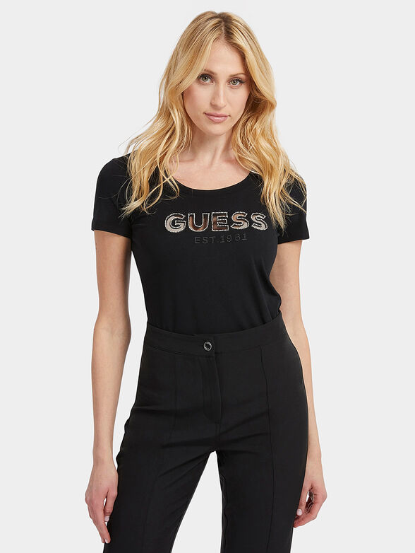 Black T-shirt with shiny logo accent - 1