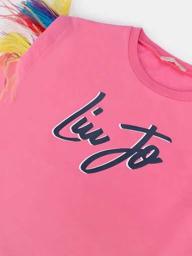 Dress with accent feathers and logo - 5