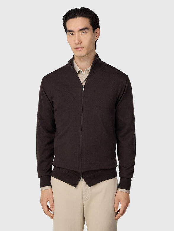 Wool cardigan in dark brown  - 1
