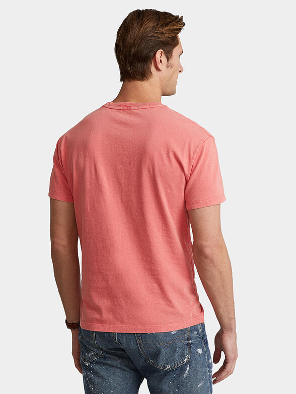 T-shirt with pocket and logo embroidery in coral color - 3