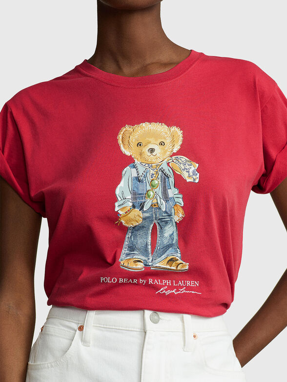 Red T-shirt with Polo Bear print - 4