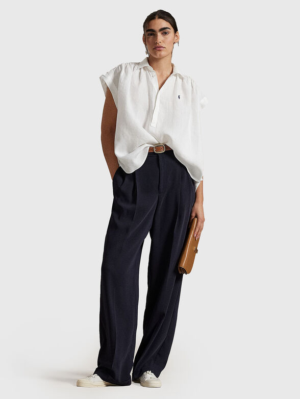 White linen blouse with logo embroidery - 1