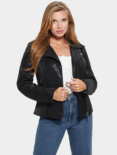 OLIVIA faux black leather biker jacket - 4