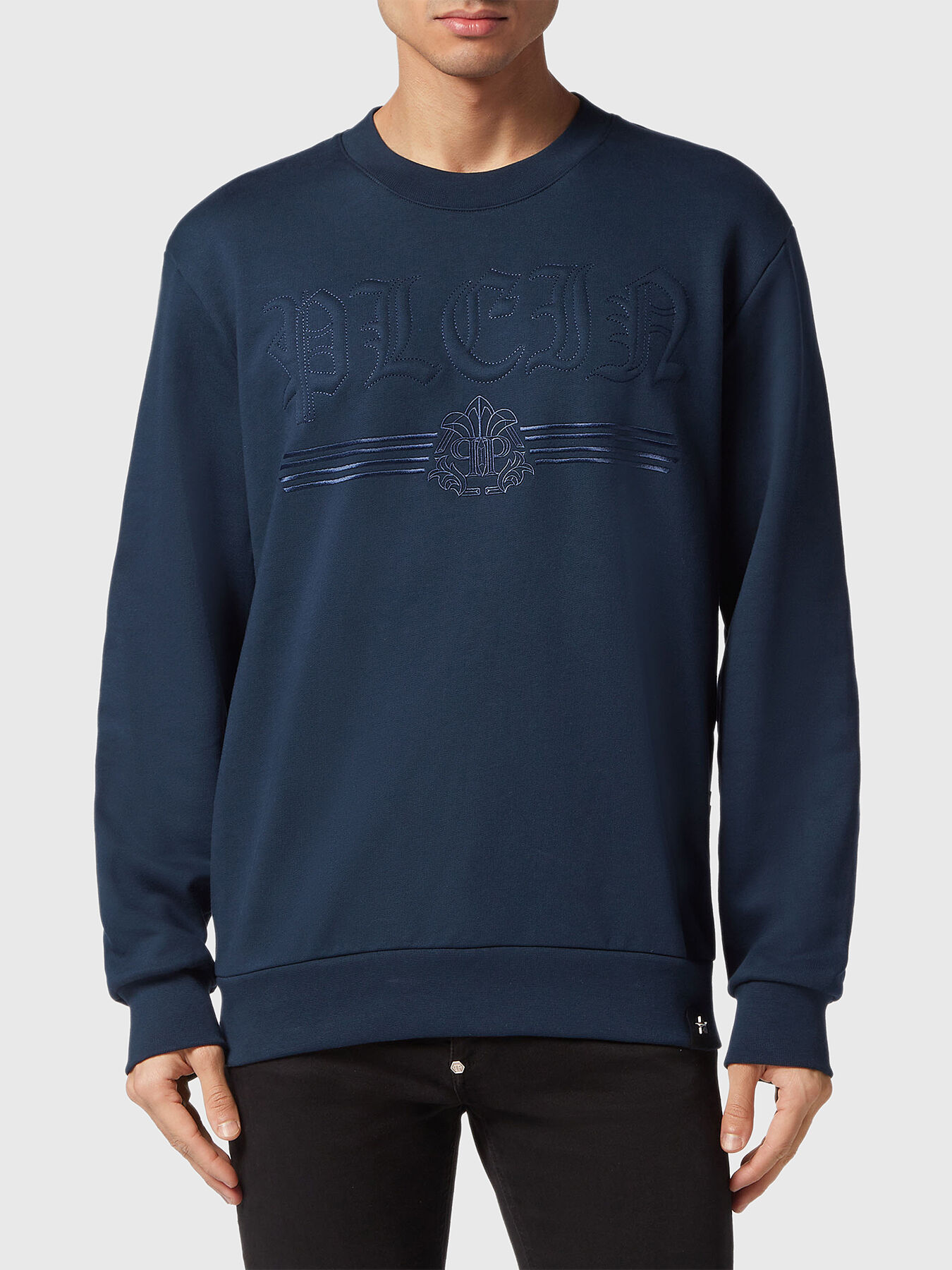 GOTHIC P round neck swetshirt in black brand PHILIPP PLEIN