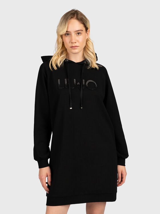 Sweatshirt dress with hood and logo - 1