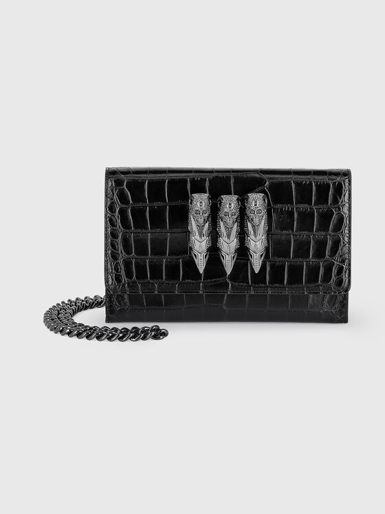 Leather bag with croc effect and rhinestones - 1