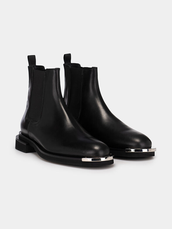 Leather black ankle boots with metal detail - 2