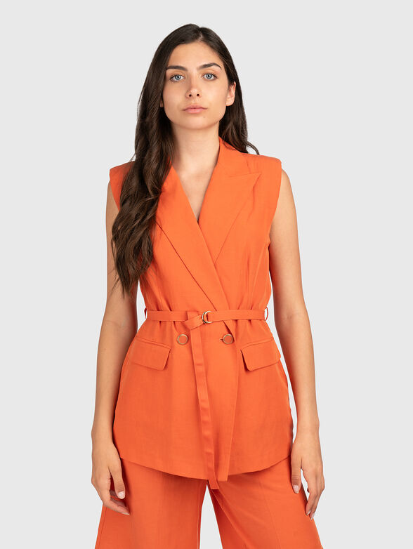 Linen blend vest with belt - 1