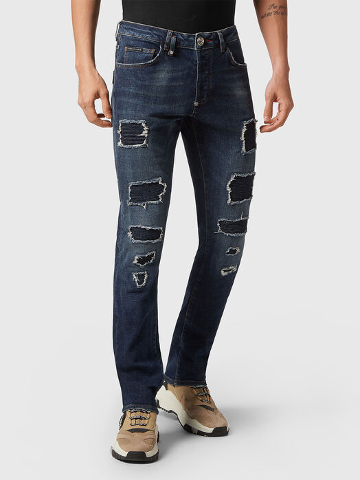 Distressed straight jeans