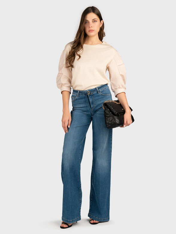 Cotton blouse with accent sleeves - 1