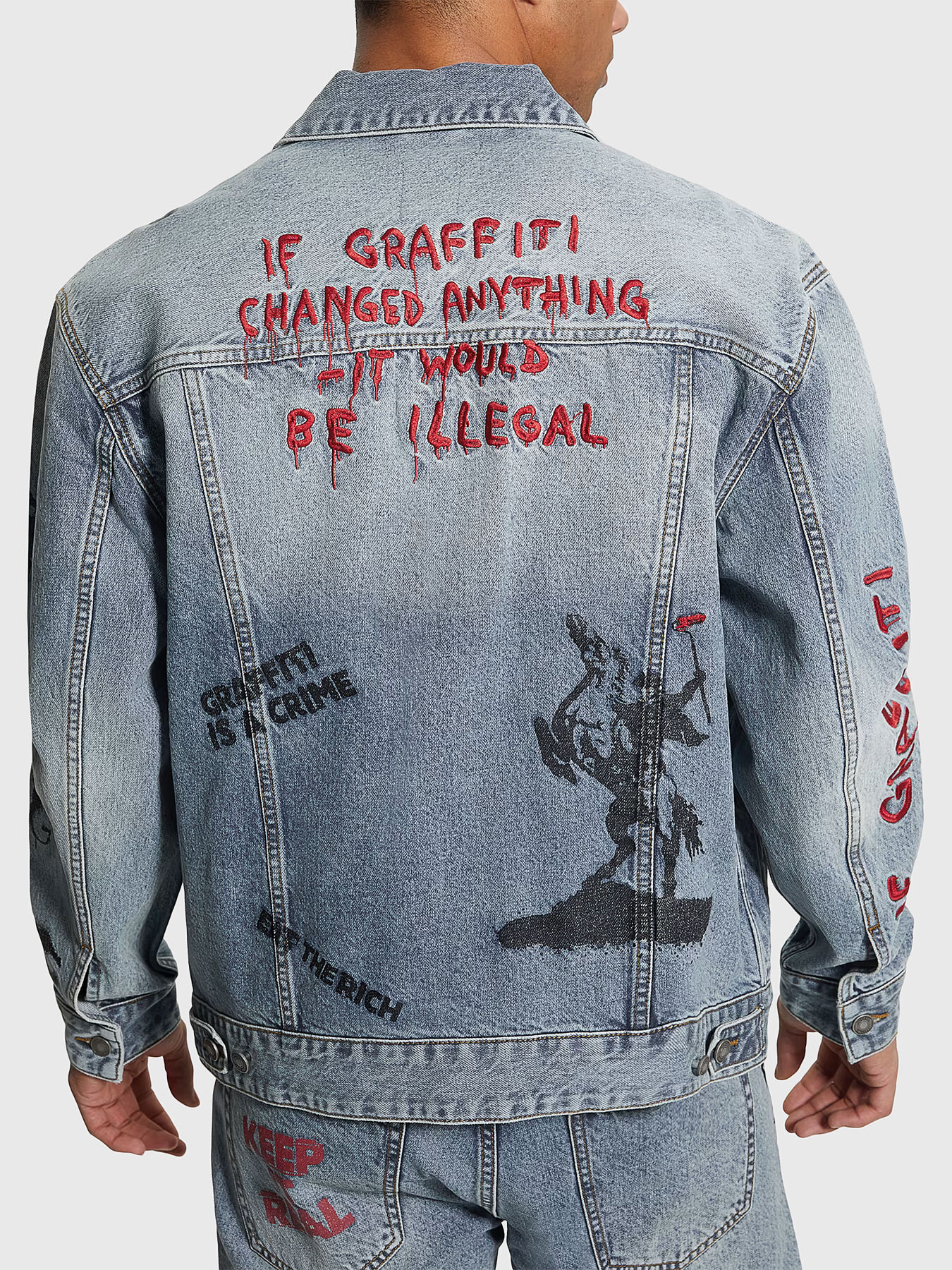 Oversized denim jacket with print brand GUESS — Globalbrandsstore