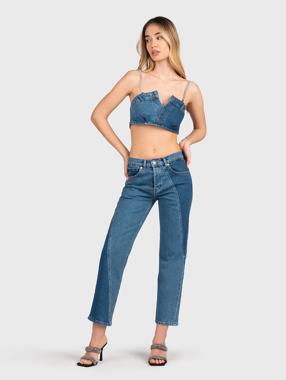 Denim top with straps from rhinestones  - 2