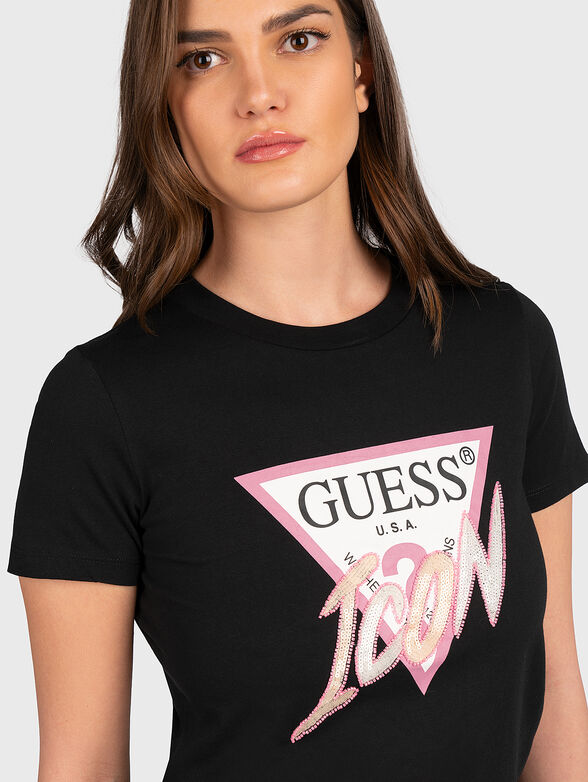 ICON black cotton T-shirt with logo print - 4