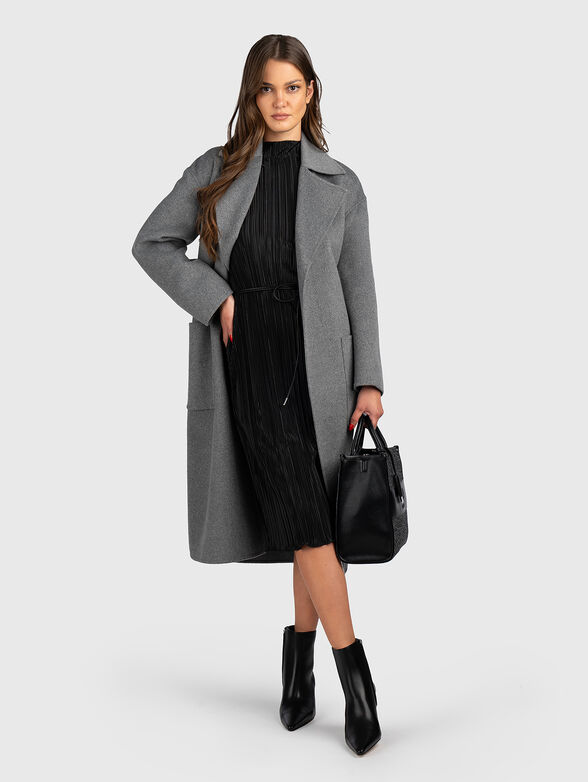 Pleated satin dress with belt - 6