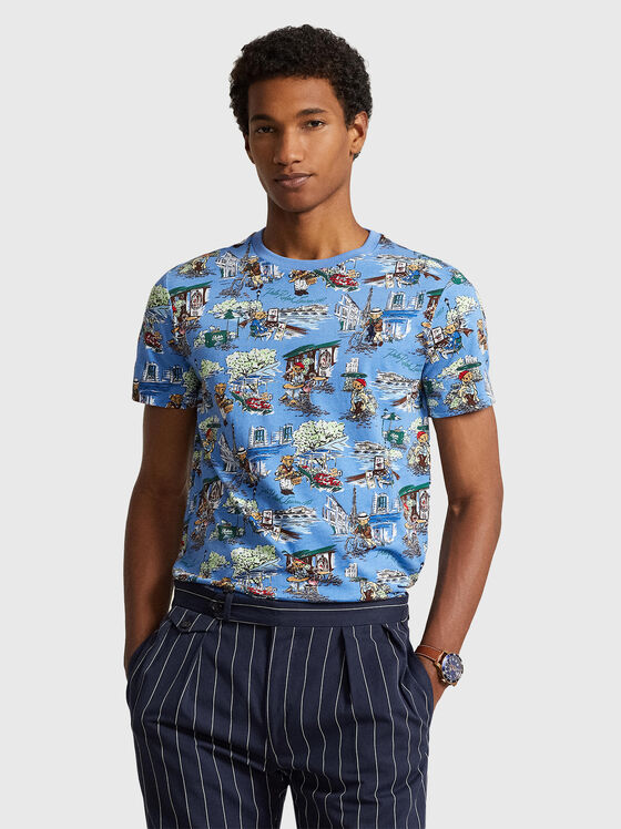 Blue T-shirt with multicolour print - 1