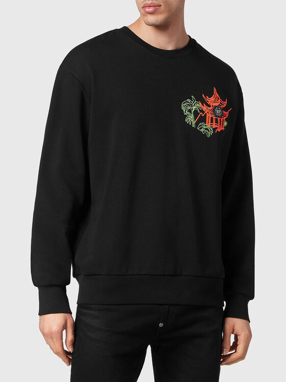Sweatshirt with contrast embroidery and rhinestones - 1