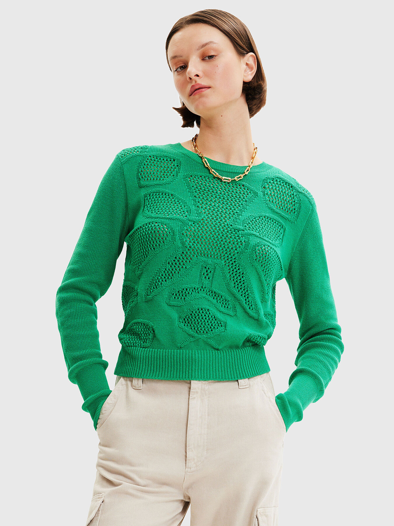 Desigualスパンコールリップ柄 ニットジャケット デニムジャケット 花柄 25SWED06 | Desigual (Women