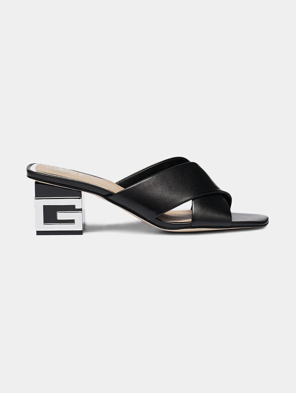 MADRA Black leather sandals with heel accent - 1