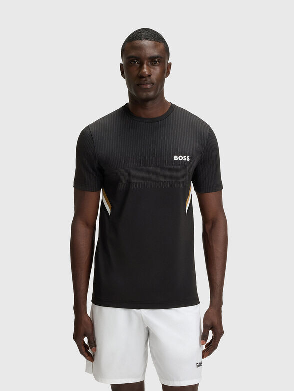 T-shirt with oval neckline and logo - 1