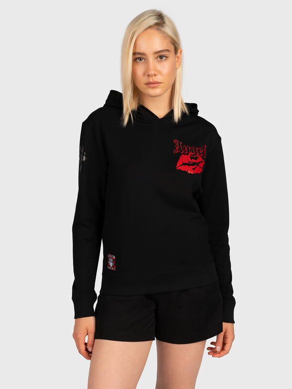 Black hooded sweatshirt with accent prints - 1