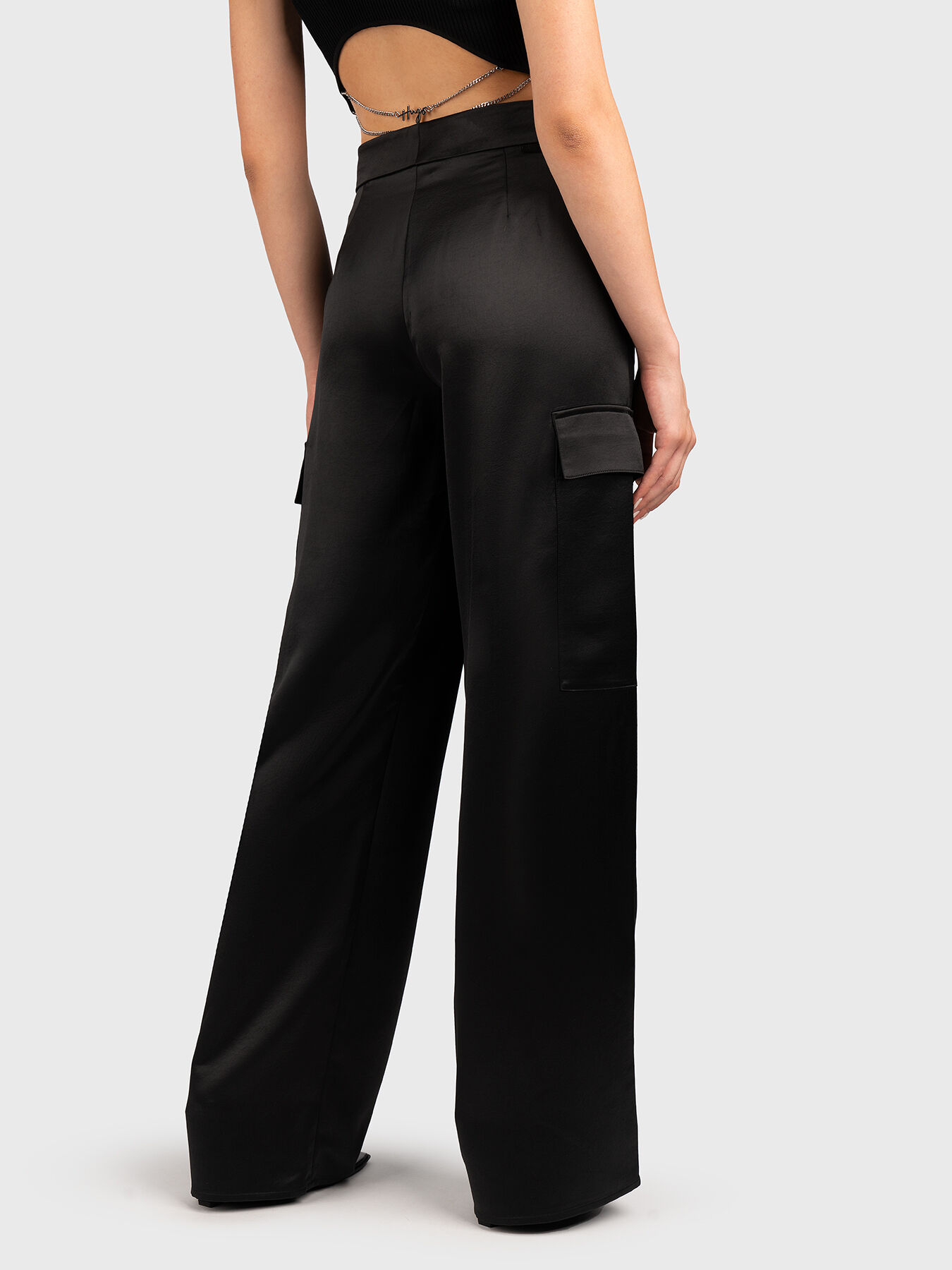 HAKILA black cargo pants with satin effect brand HUGO