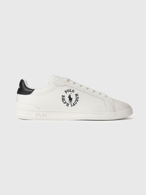 Бели кожени спортни обувки с лого бродерия - 1