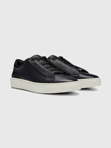 Black grained-leather sneakers - 3