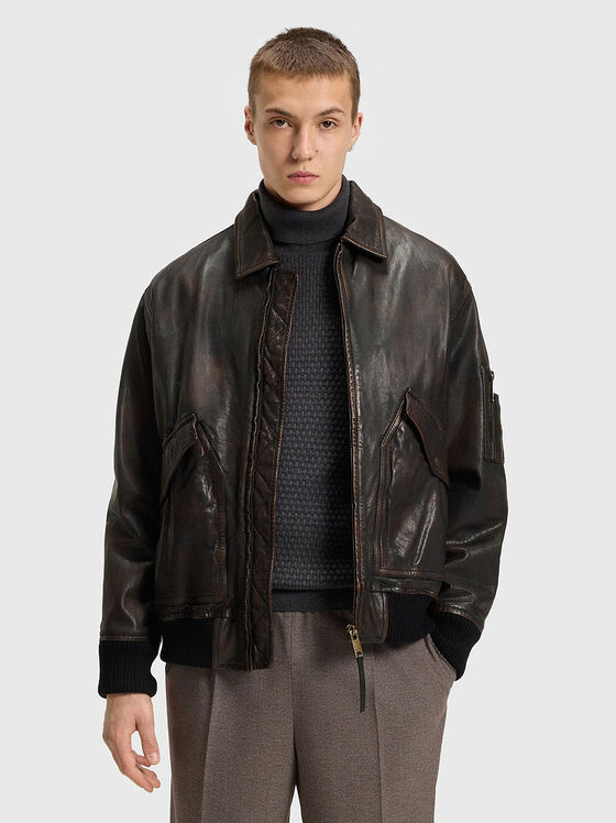 Яке от естествена кожа с джобове - 1