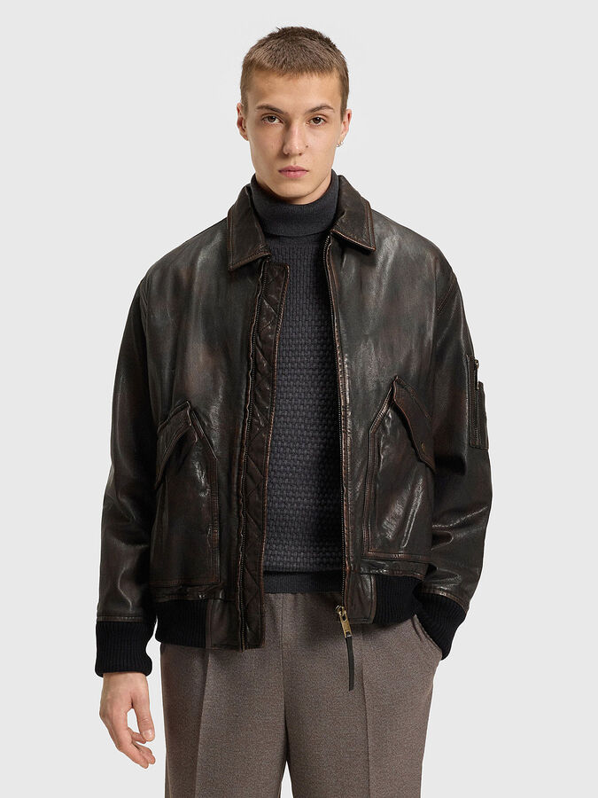 Leather jacket with pockets