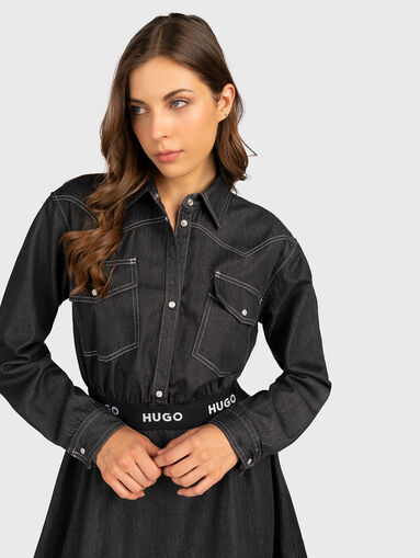Denim dress with logo waistband - 4
