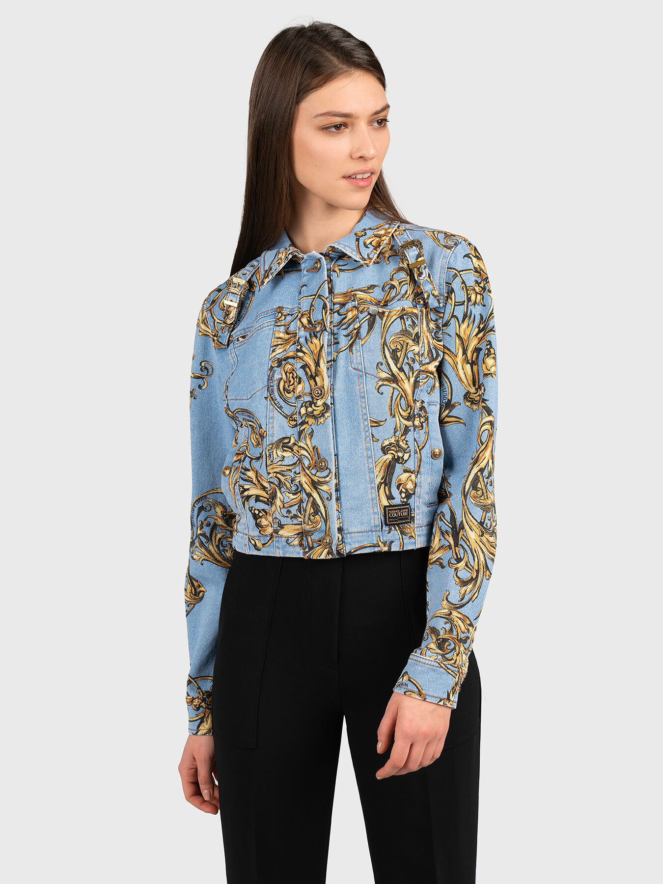 Denim jacket with baroque print brand VERSACE JEANS COUTURE Globalbrandsstore en