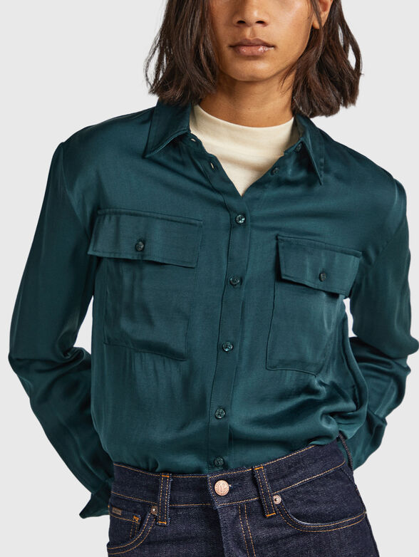 Dark blue satin shirt - 4