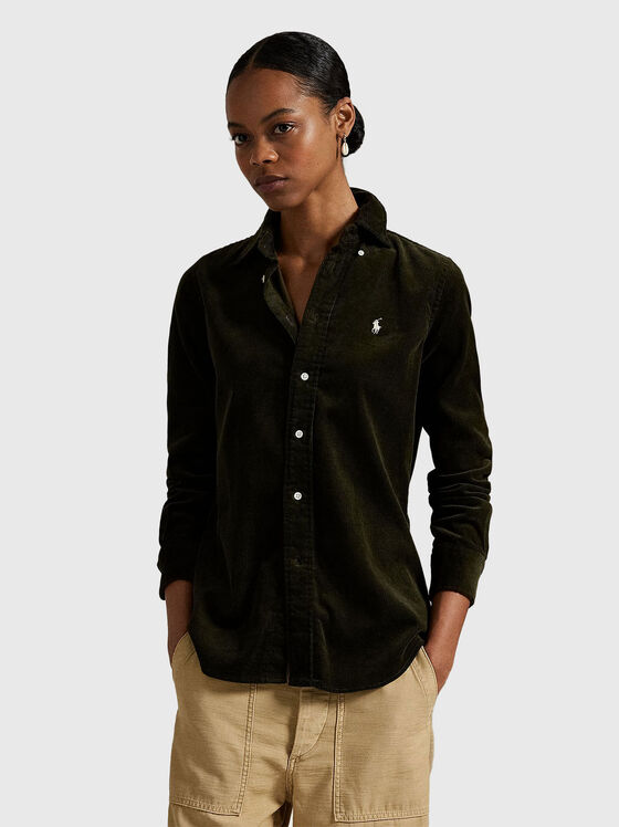 Slim fit corduroy shirt in olive - 1