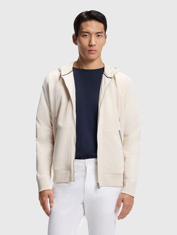 Cotton sweatshirt with zipper and contrasting trim - 1