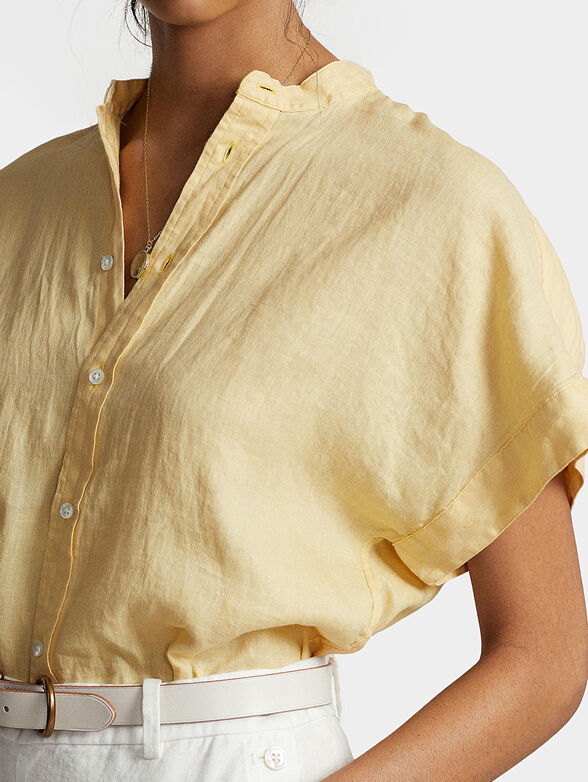 Yellow linen shirt with short sleeves - 4