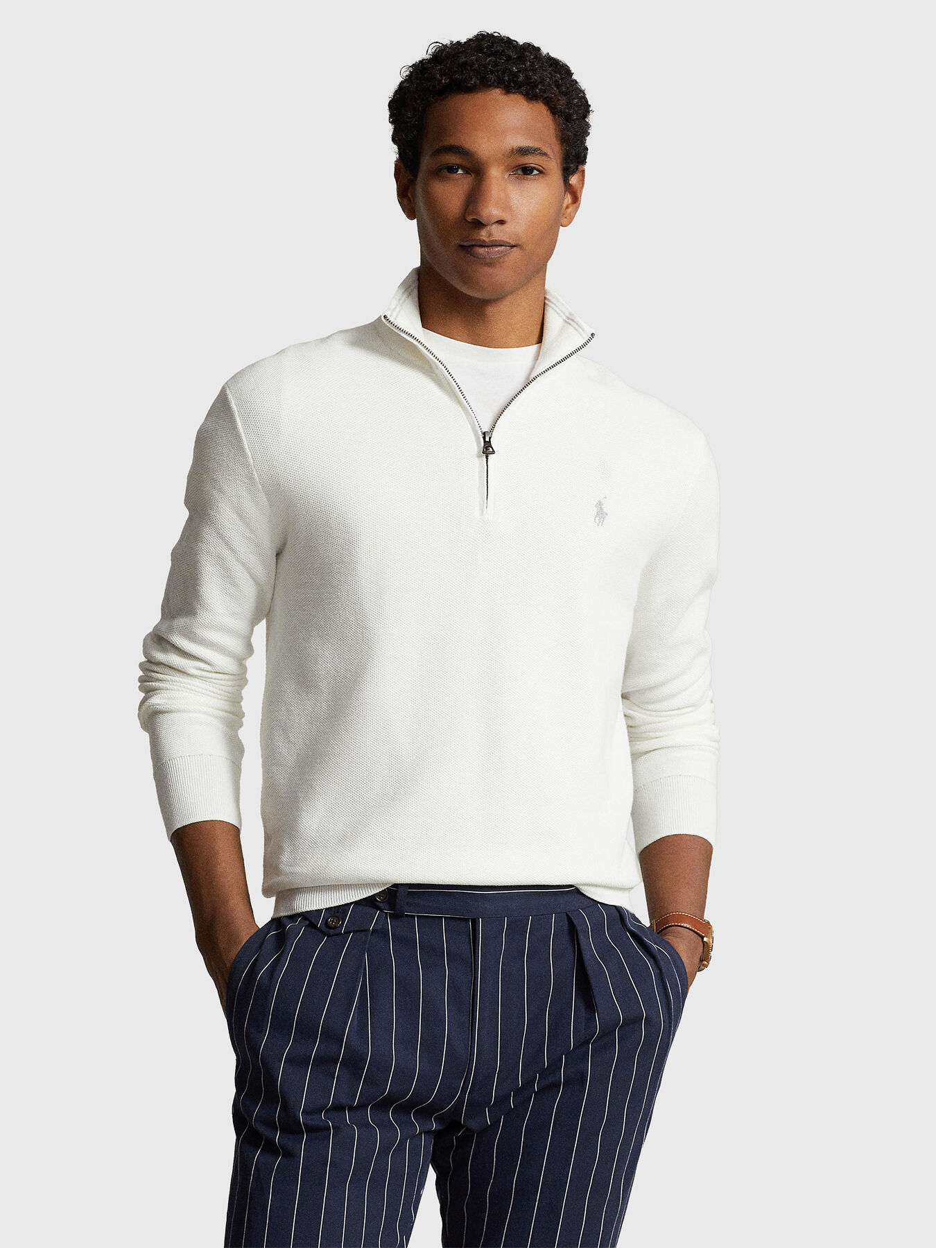 Cotton white sweater with zip brand POLO RALPH LAUREN