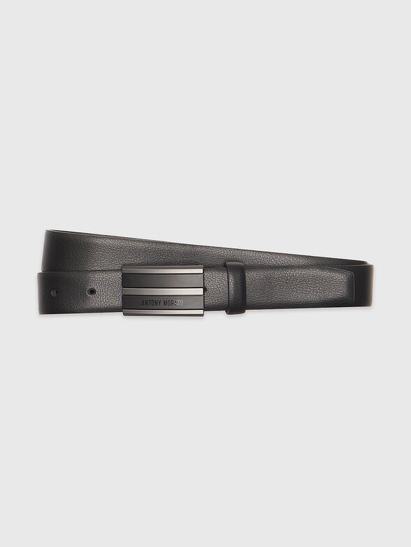 Leather belt with logo plate  - 1