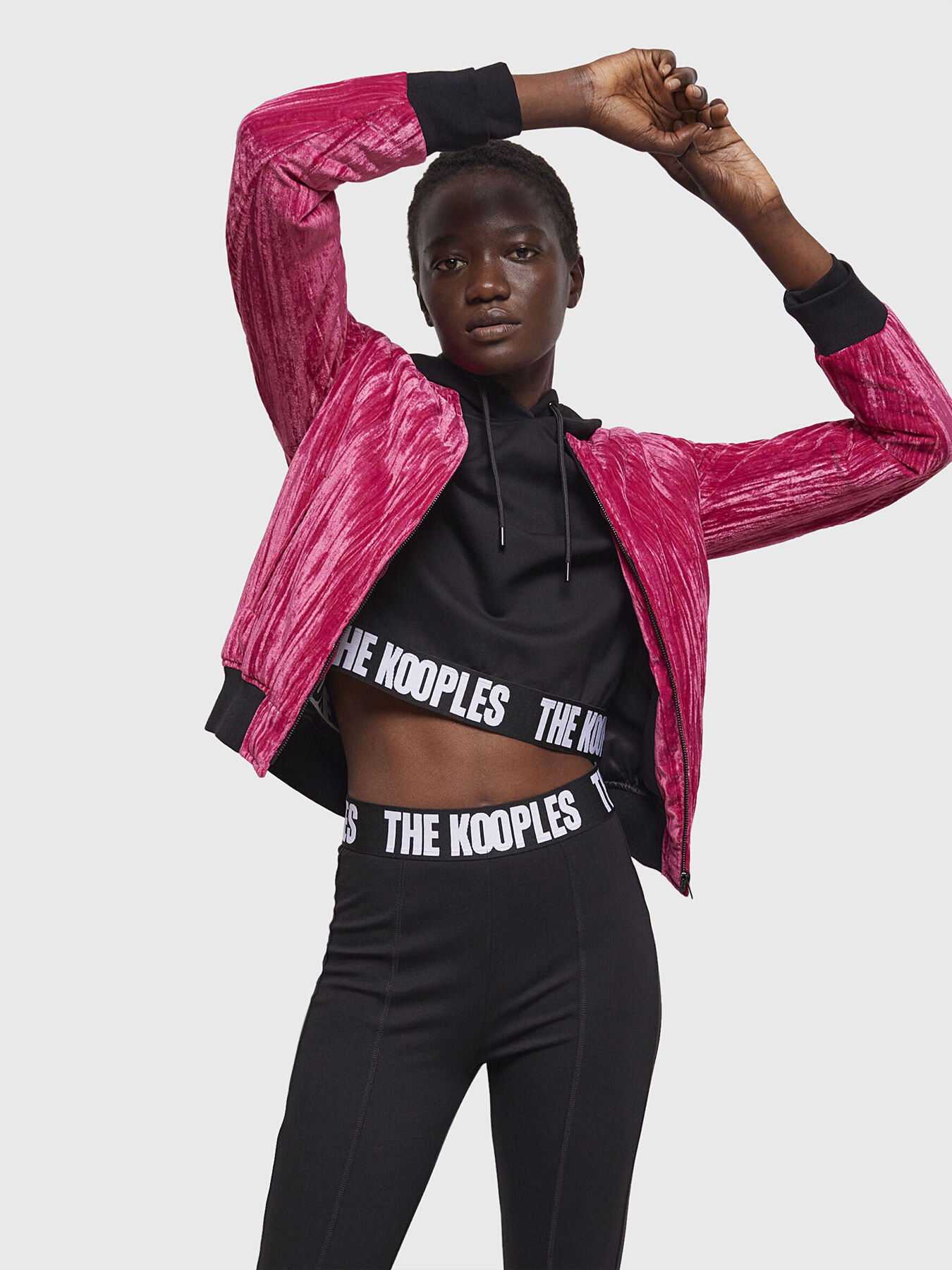 Velvet bomber jacket in fuxia colour brand THE KOOPLES Globalbrandsstore en