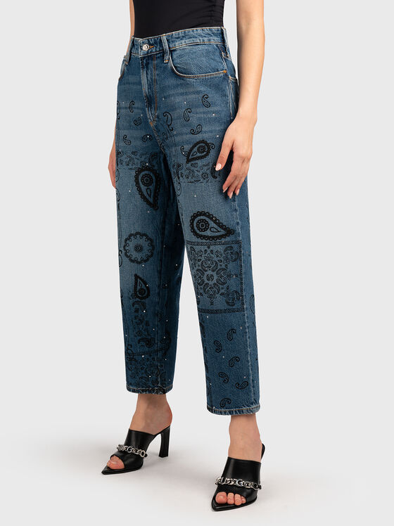 Jeans with paisley print and rhinestones - 1
