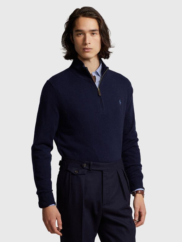 Wool sweater in dark blue color - 1