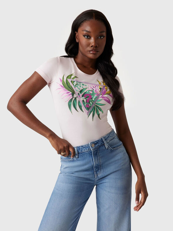 Light blue T-shirt with oval neckline - 1