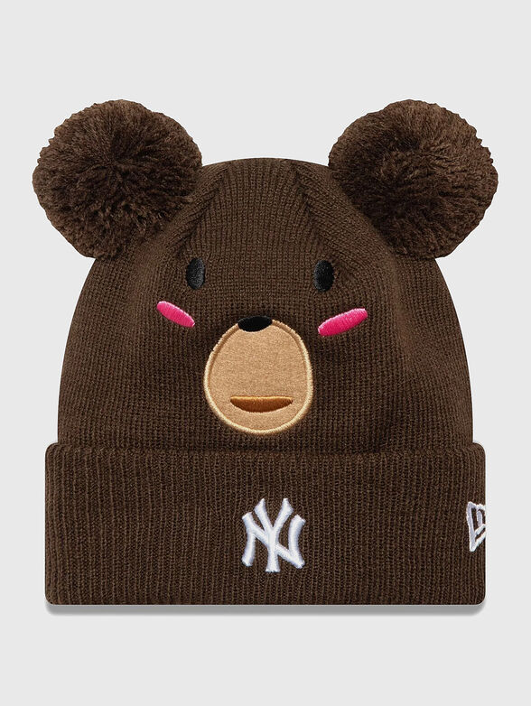 Brown knitted hat with pom pom - 0