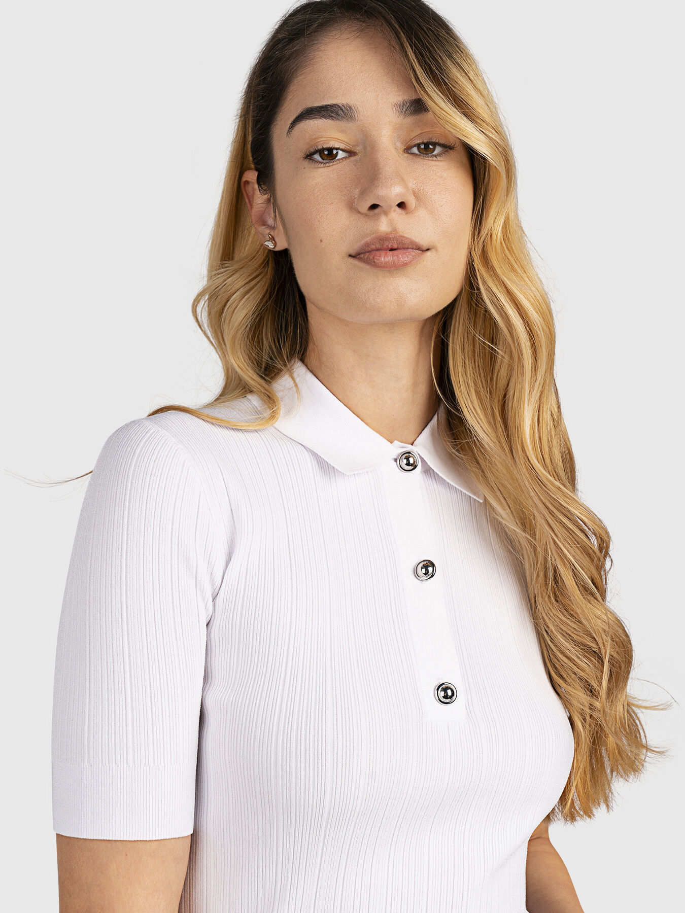 White polo shirt with silver buttons brand MICHAEL KORS