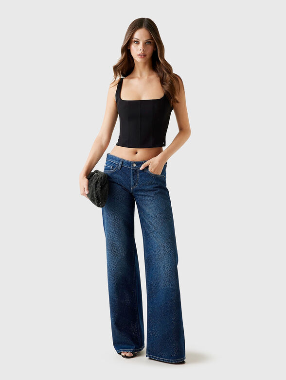 Low waist jeans with logo rhinestones - 4